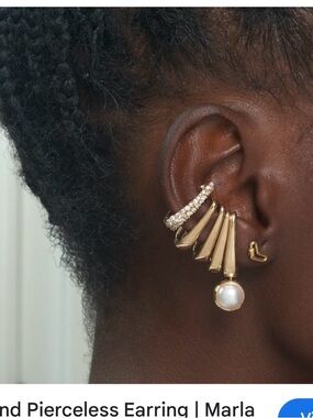 Gold Pearl Drop Ear Cuff Set with Crystal Accent - Women Jewelry Earrings